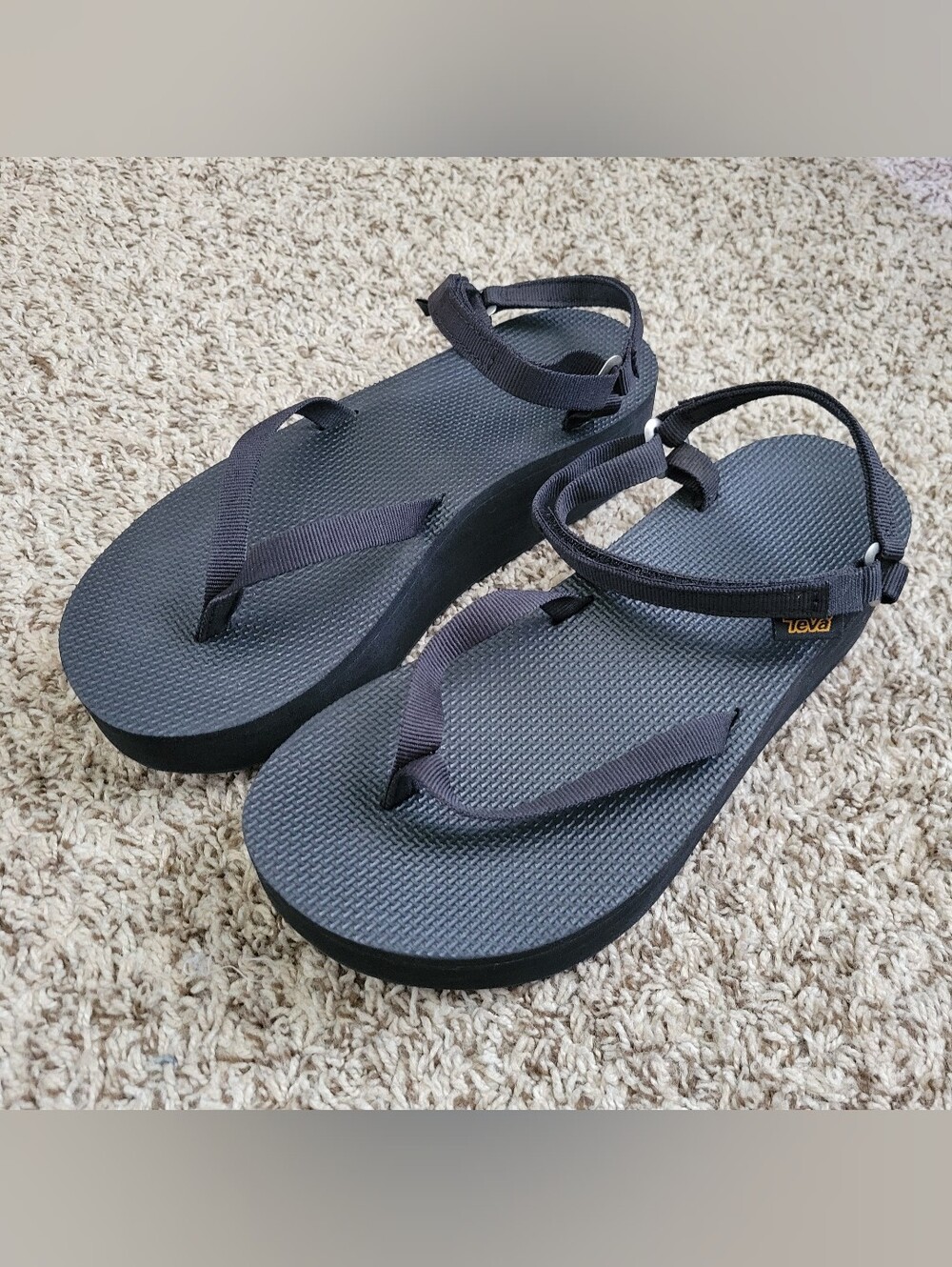 Teva Flatform Slim Sandals Shoes Black Platform Chunky Strappy Thong 8